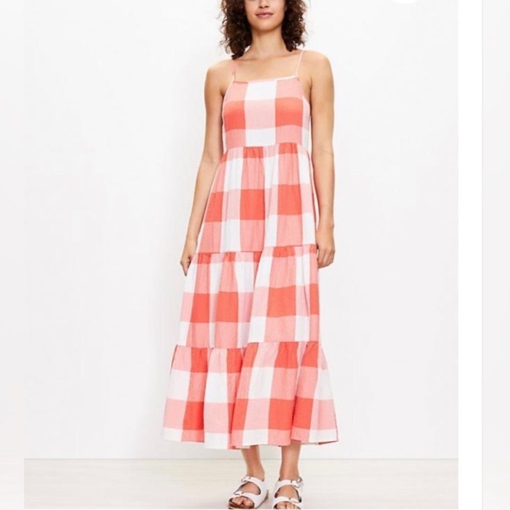 Loft Lou & Grey Orange Gingham Maxi Dress
